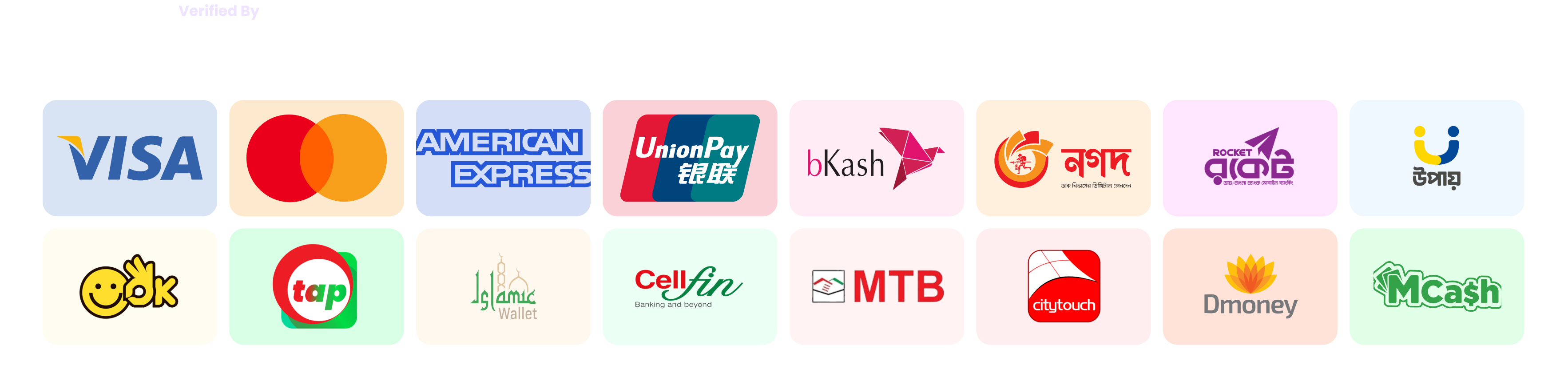 Verified by Paystation — accepted payment methods: Visa, Mastercard, American Express, UnionPay, bKash, Nagad, Rocket, Upay, OK, tap, Islamic Wallet, Cellfin, MTB, Citytouch, Dmoney, MCash